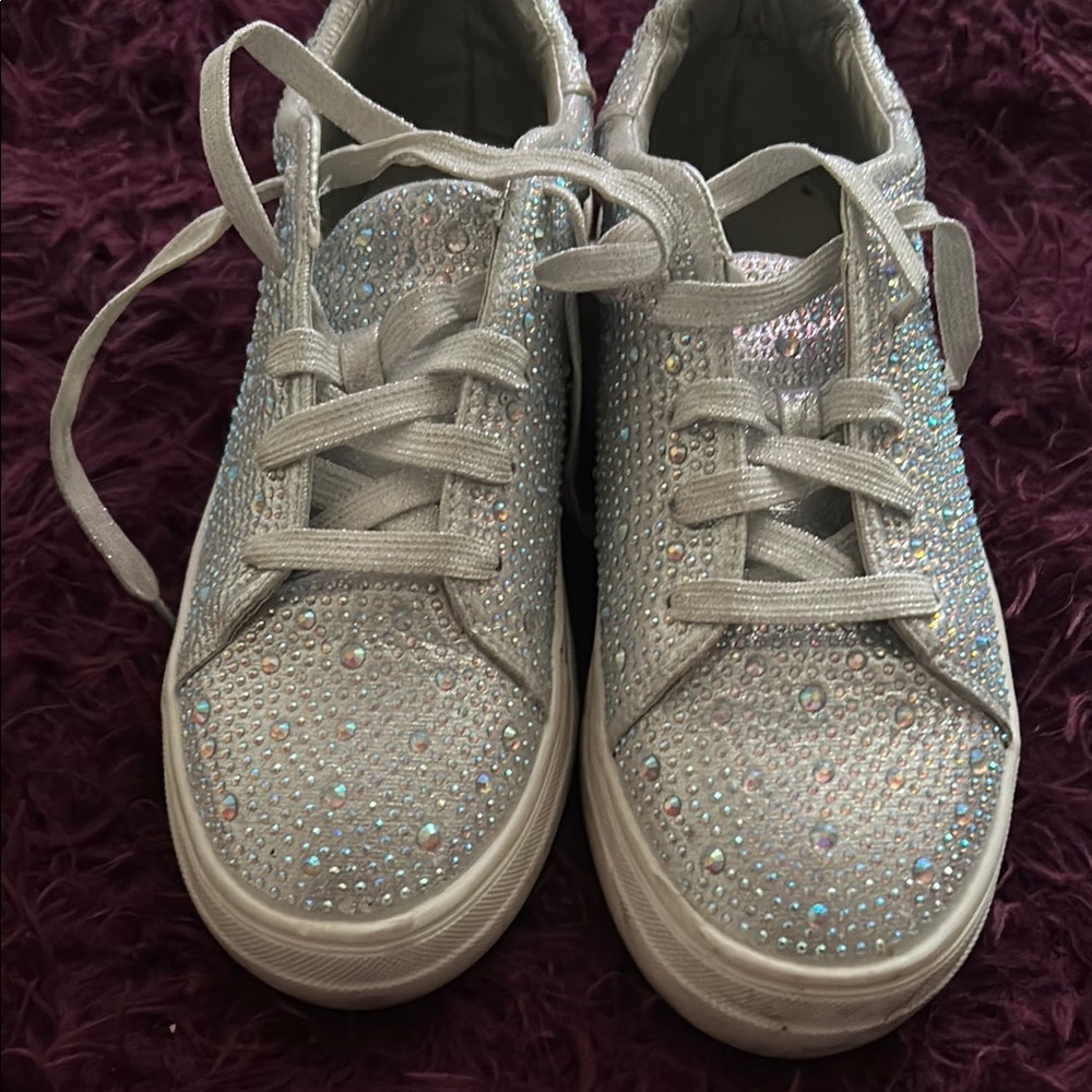 Silver Sparkly Sneakers with Glittery Toe Cap
